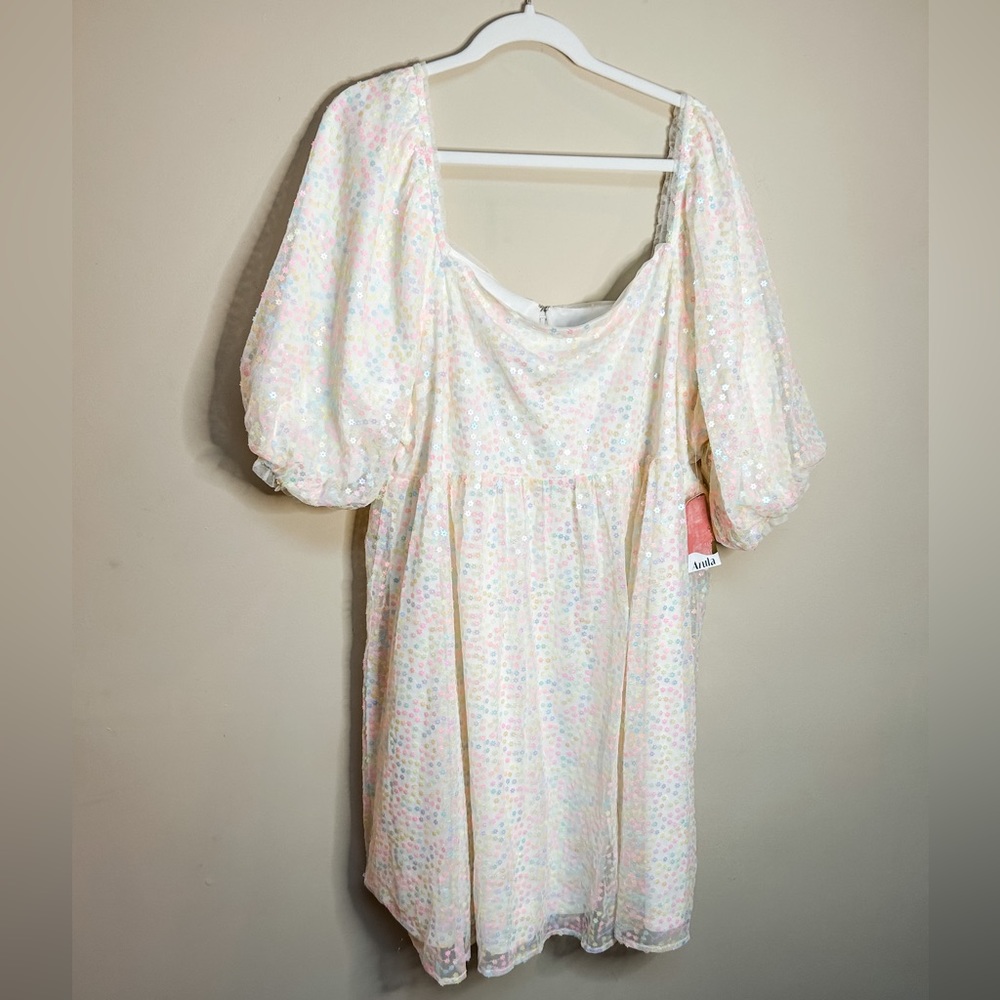 Sparkly Rainbow Daisy Puff Dress NWT